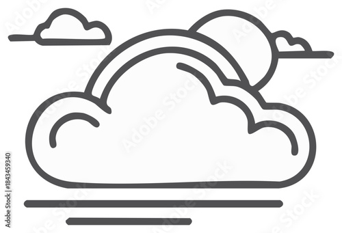 Stylized rainbow and clouds icon with sun peeking through