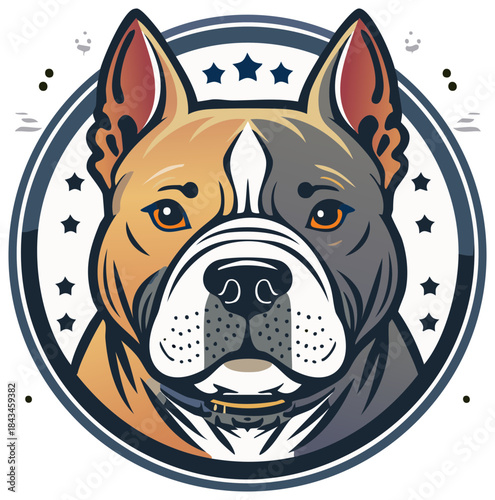 Bold Pitbull Breed Dog Graphic Portrait With Stars In Circle