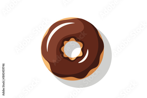A glazed chocolate donut with a white glossy drip and a grey shadow