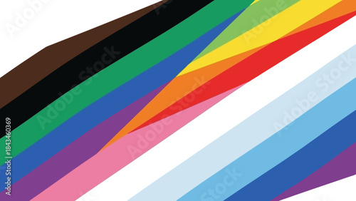 Vibrant Diagonal Stripes of Progress Pride Flag Colors on White Background