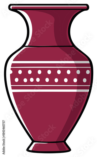 Classic Style Burgundy Decorative Vase with White Dot Pattern Illustration Art