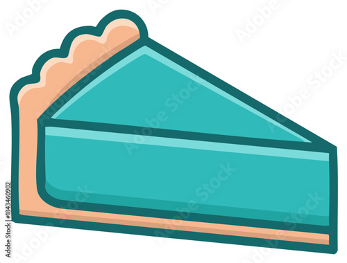 Cartoon slice of turquoise pie with scalloped crust vector illustration.
