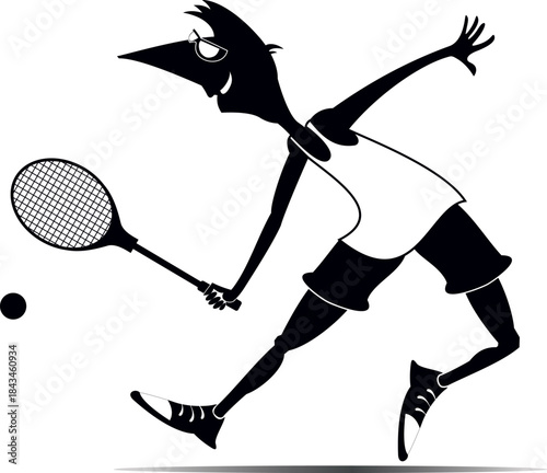 Tennis court. Smiling young man playing tennis