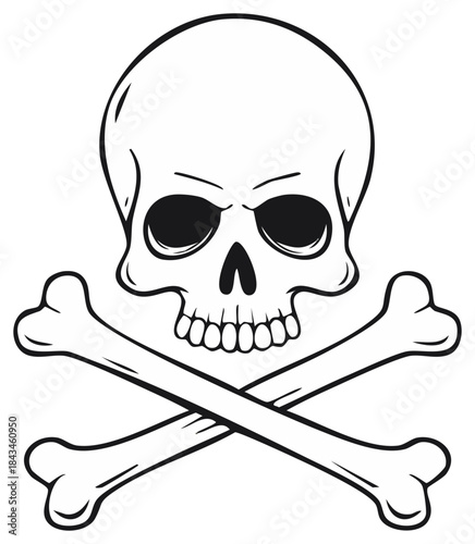 Traditional skull and crossbones drawing classic symbol of piracy danger and death