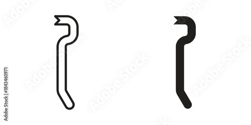 Crowbar icons. Solid black silhouette and line art outline. Minimal design element,