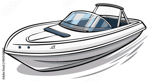 Vector graphic of a modern white motorboat with a wake tower moving fast