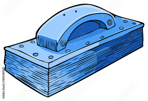 Cartoon Isolated Illustration of Blue Hand Sanding Block for Woodworking Project