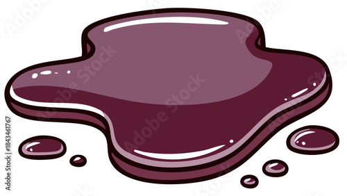 A glossy puddle of dark purple jam or grape jelly spilled on a surface, vector illustration