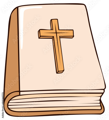 Christian Holy Bible with a cross on the cover cartoon vector illustration