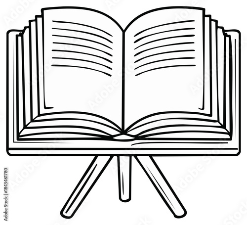 Open book on a wooden stand with visible pages and lines of text