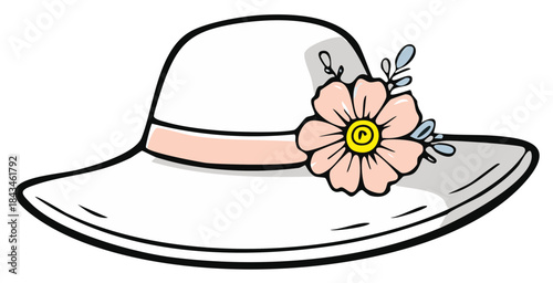 Elegant sun hat illustration with decorative blooming flower accessory