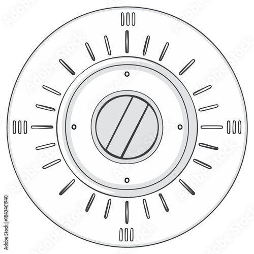 Drawn Retro Control Panel with Indicators, Control Knob, and Setting Marks for Measurement, Scale or Volume