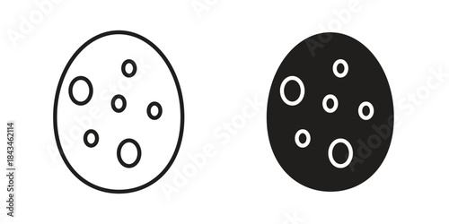 Dinosaur egg icons. Solid black silhouette and line art outline. Minimal design element,