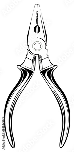 Pliers Illustration Fine Detail Black and White Tool Close up Art