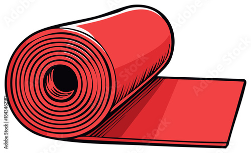Vibrant red rolled mat illustration for yoga pilates fitness exercise and home workouts