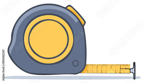 Vector illustration of a yellow retractable tape measure tool for construction and home improvement