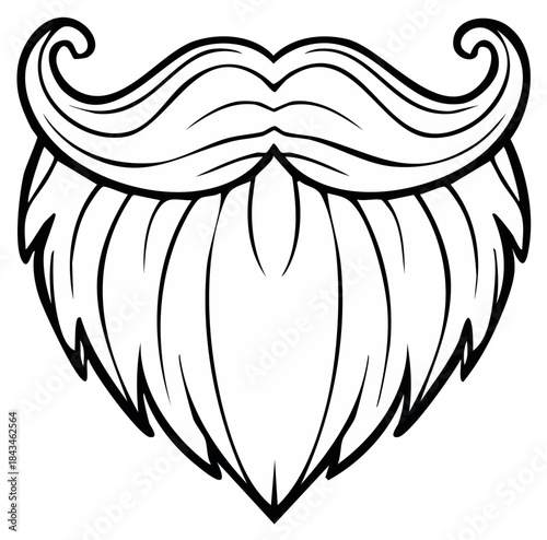 Stylized beard and mustache cartoon in black line art with a swirling upturned mustache