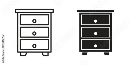 Dresser icons. Solid black silhouette and line art outline. Minimal design element,