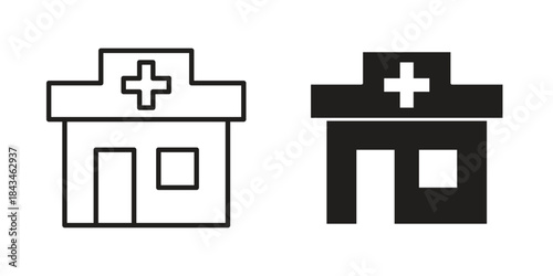 Drugstore icons. Solid black silhouette and line art outline. Minimal design element,