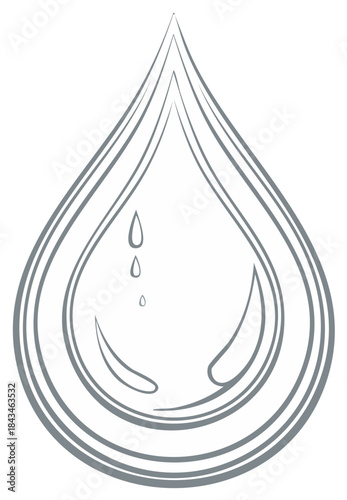 Stylized Water Drop Illustration with Ripple Effect and Droplets