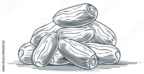 Hand-Drawn Pile of Ripe Dates with Textured Lines