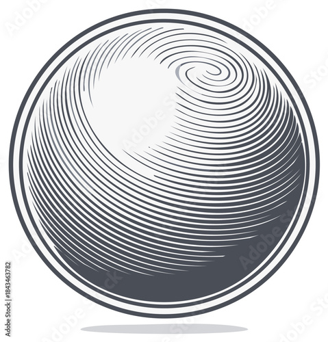Retro Style Sphere Engraving Texture: Round Shape with Lines, Vortex Pattern and Shading Effect, Detailed Graphic Artwork