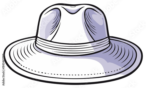 Classic Fedora Hat with Wide Brim and Band Detail Stylized Illustration