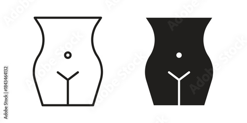 Female hips and waist icons. Solid black silhouette and line art outline. Minimal design element,