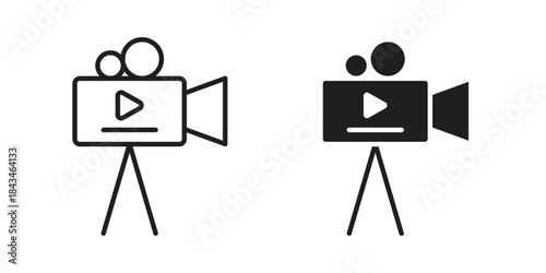 Film making icons. Solid black silhouette and line art outline. Minimal design element,