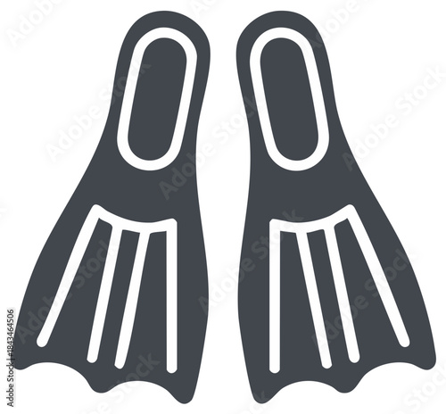Vector illustration of dark gray swimming fins, pair of flippers isolated