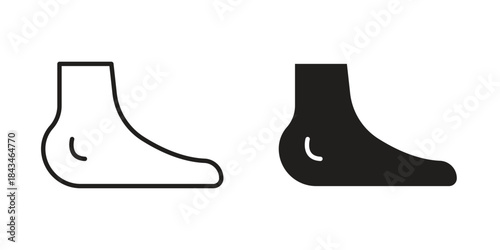 Foot side view icons. Solid black silhouette and line art outline. Minimal design element,