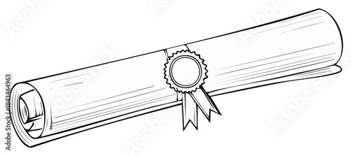 Rolled Diploma Certificate with Wax Seal and Ribbon Sketch