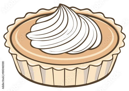 Cartoon Dessert Tart with Pastry Crust and White Cream Topping Graphic