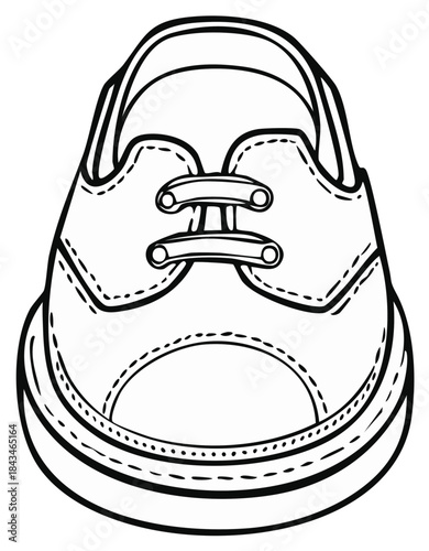 Outline illustration of a casual shoe, front view in bold black lines, vector artwork.