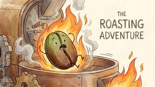 Roasting Adventure Featuring a Burning Coffee Bean.