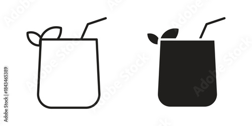Fresh smoothie icons. Solid black silhouette and line art outline. Minimal design element,