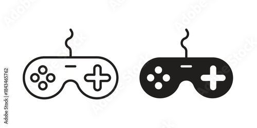 Gameplay icons. Solid black silhouette and line art outline. Minimal design element,