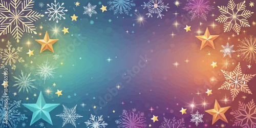 Magical Christmas border with glowing stars and shimmering snowflakes accentuating the edges of a festive background design.