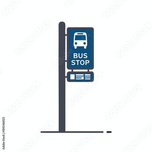 A minimalistic depiction of a bus stop sign on a dark post against a white background