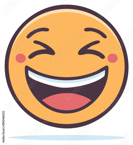 Vector illustration of a yellow emoji laughing out loud with a big smile and happy eyes