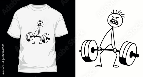 Cartoon stick figure man weightlifting or powerlifting deadlift sport design