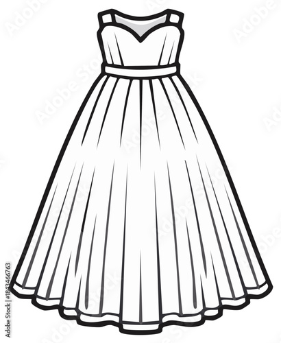 Elegant Sleeveless Gown with Flared Skirt and Defined Waistline, Fashion Illustration