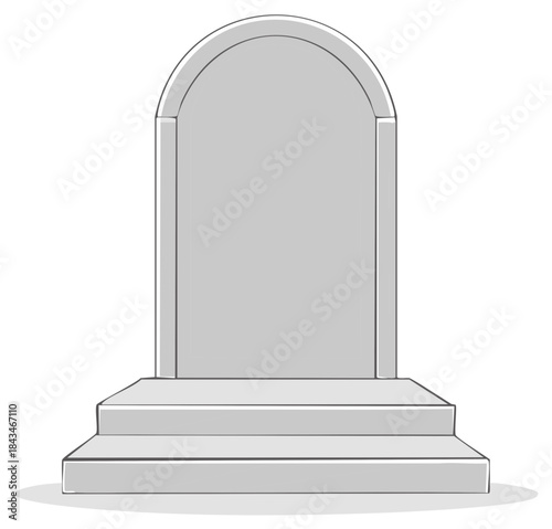 Gray Tombstone Monument with Stone Base and Arched Top