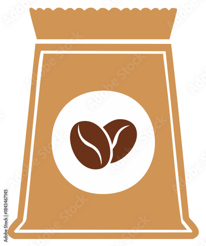 Coffee bean bag with two beans inside white circle illustration