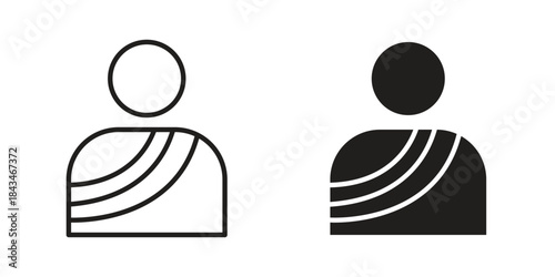 Guru icons. Solid black silhouette and line art outline. Minimal design element,