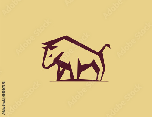 Dynamic bull animal logo illustration in a striking geometric style, depicting strength and determination.
