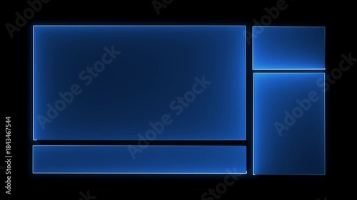 Wallpaper Mural Blue Neon Rectangle Shapes Glowing on Black Background for Modern Technology and Applications glowing rectangles Torontodigital.ca