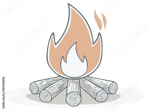 Stylized Campfire Cartoon Illustration with Wooden Logs and Burning Flames