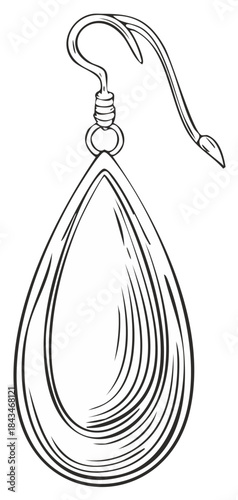 Earring illustration teardrop pendant design line art style black and white