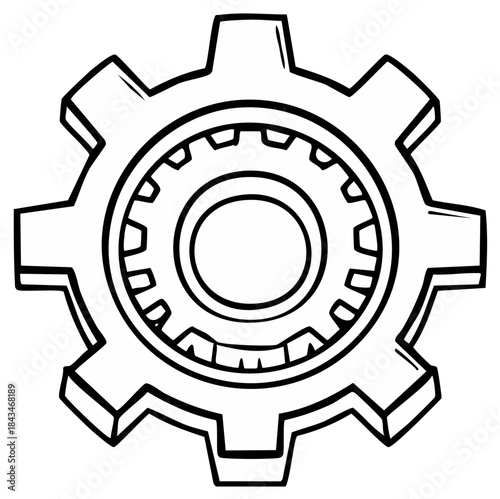 Gear Wheel Illustration with Outline, Mechanical Component, Cogwheel Design, Engineering, Technical, Machine Parts, Mechanism